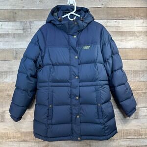 LL Bean Mountain Classic Down Parka Womens Large Navy Blue Hooded Puffer 505277